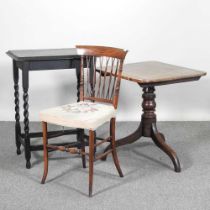 A 19th century occasional table, with a hinged top, on a tripod base, together with a 1920's