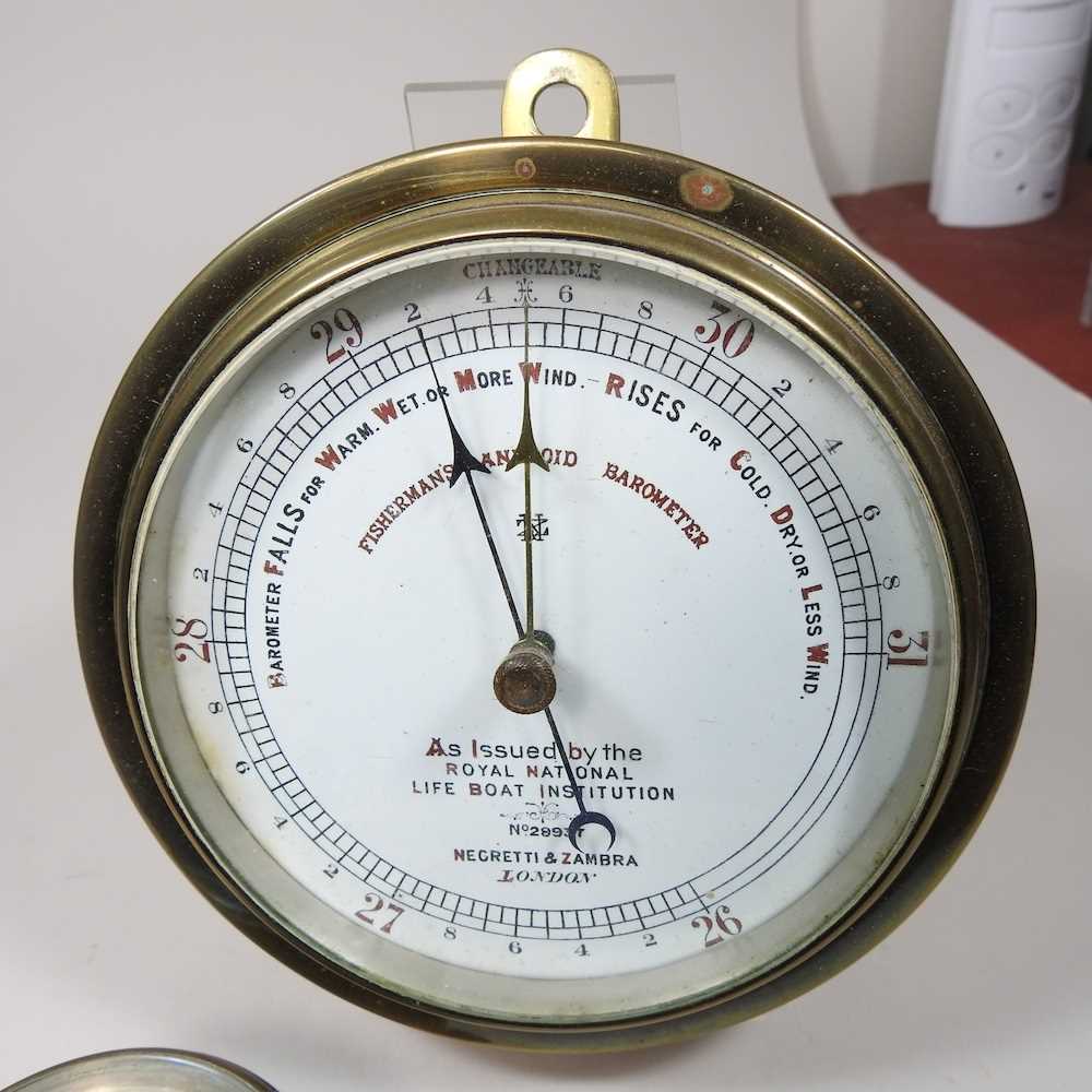 A Negretti & Zambra, London brass cased fisherman's aneroid barometer, issued by the national Life - Image 4 of 6