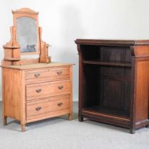 An Edwardian satin walnut dressing chest, together with a Victorian bookcase top, 96cm wide (2)