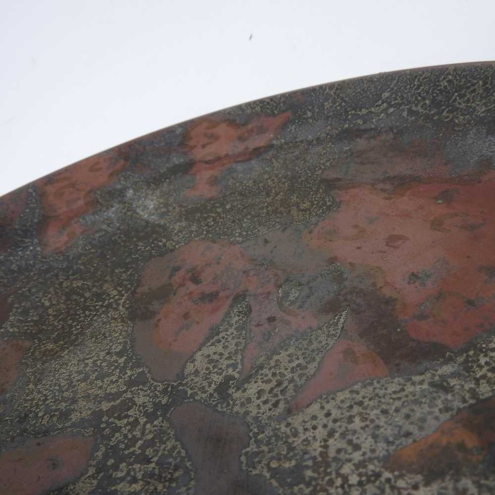 An early 20th century WMF Ikora enamelled bronze dish, impressed marks to base, 25cm diameter - Image 2 of 5