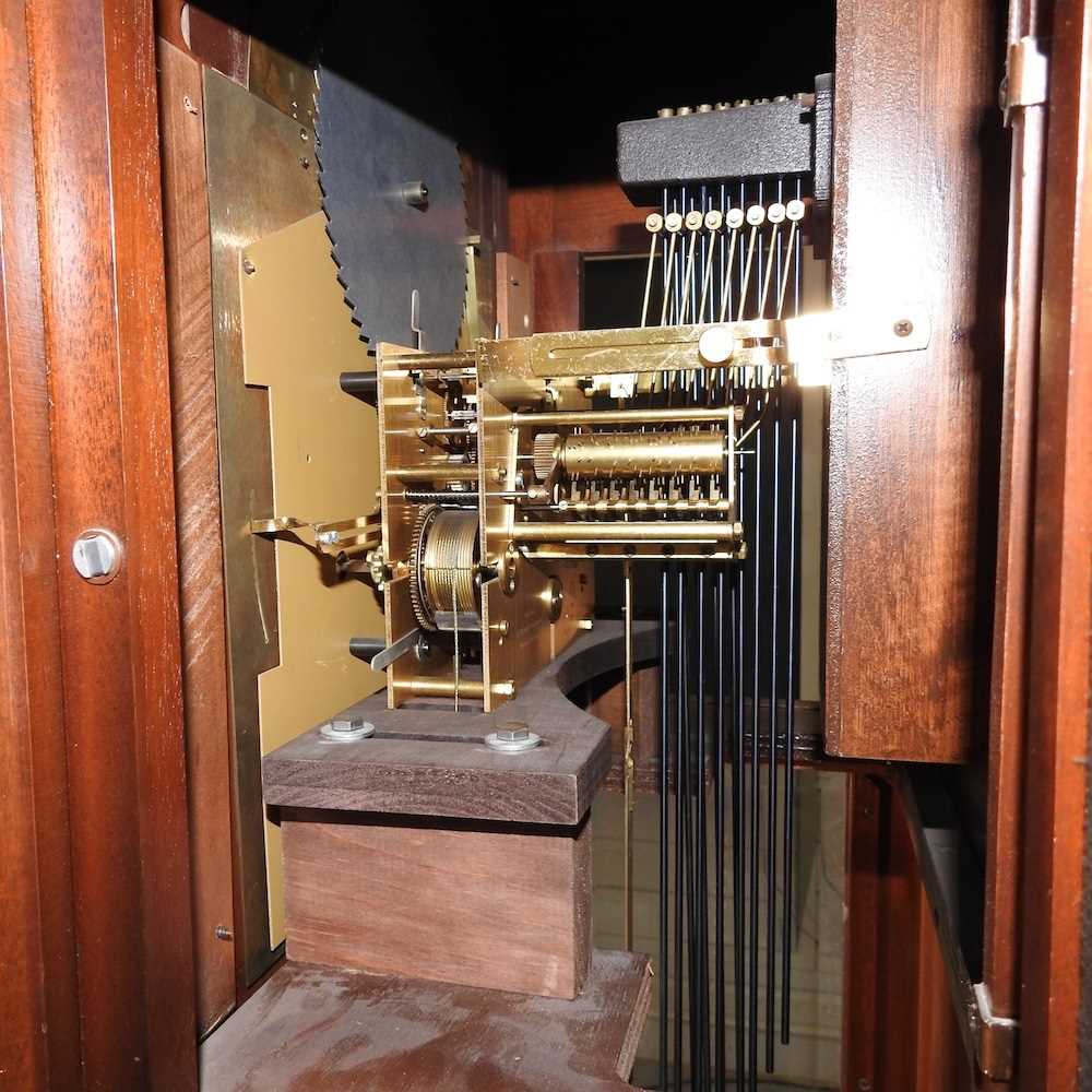 A modern teak cased longcase clock, the brass dial signed Hamilton, having a three train movement, - Image 7 of 8