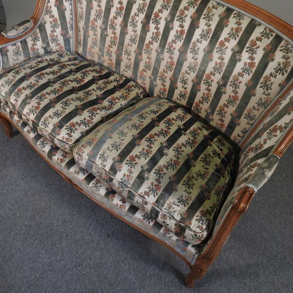 An early 20th century French show frame sofa, with striped upholstery 135w x 79d x 93h cm - Image 5 of 6