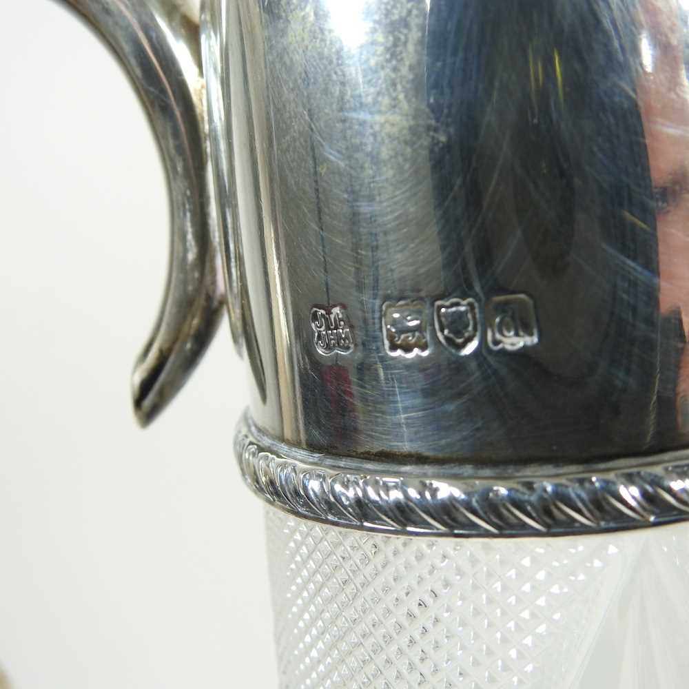 An unusually large Victorian cut glass claret jug, of tapered shape, with hobnail cut decoration and - Image 4 of 7