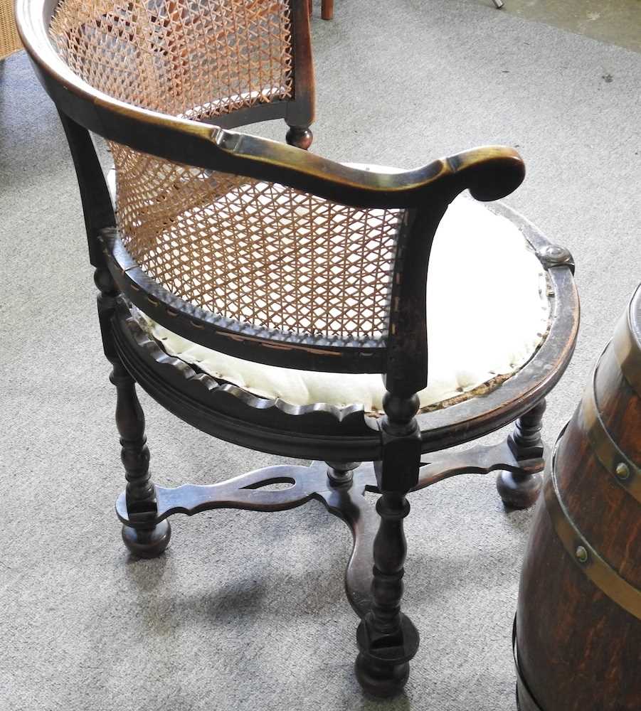 A stickstand, in the form of a coopered oak barrel, together with a cane seated armchair (2) - Image 5 of 8
