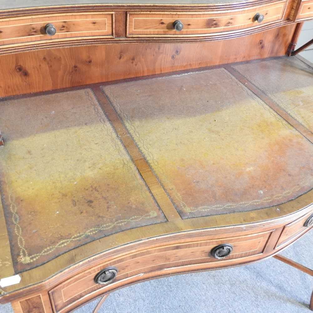 A reproduction yew wood writing desk, on splayed legs 95w x 49d x 103h cm - Image 4 of 7