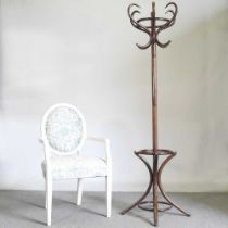 A bentwood hatstand, 185cm high, together with a modern cream painted upholstered armchair (2)