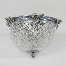 An early 20th century cut glass plaffonier, with a chrome surround, 36cm diameter