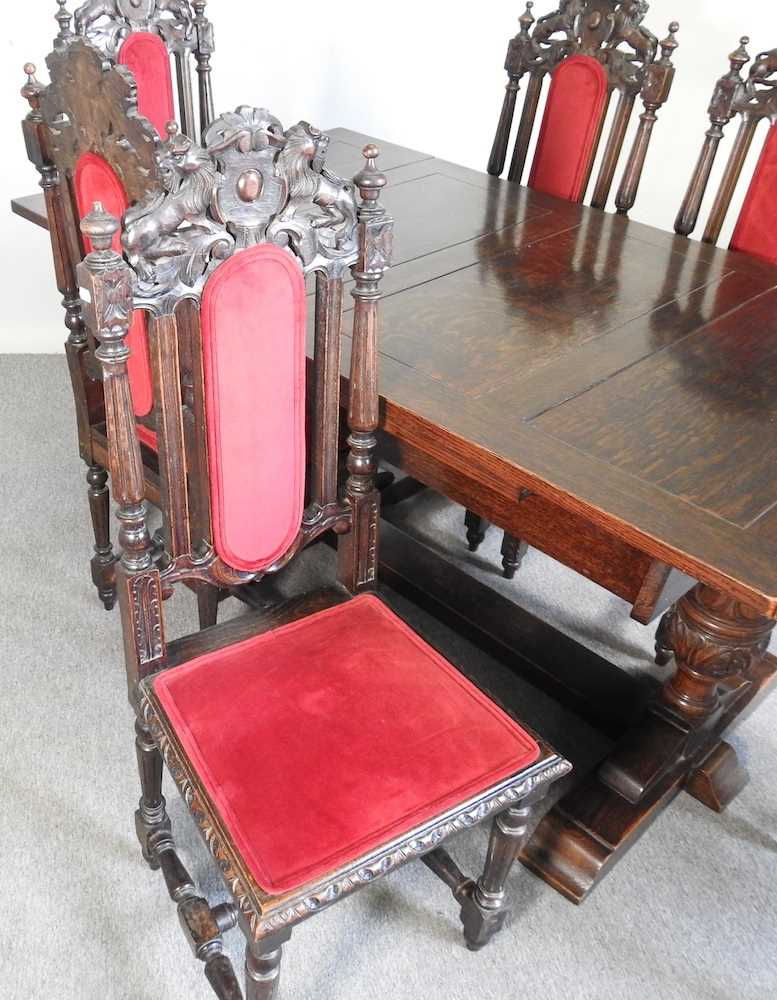 An Old Charm style oak draw-leaf dining table, on cup and cover legs, together with a set of early - Image 5 of 5