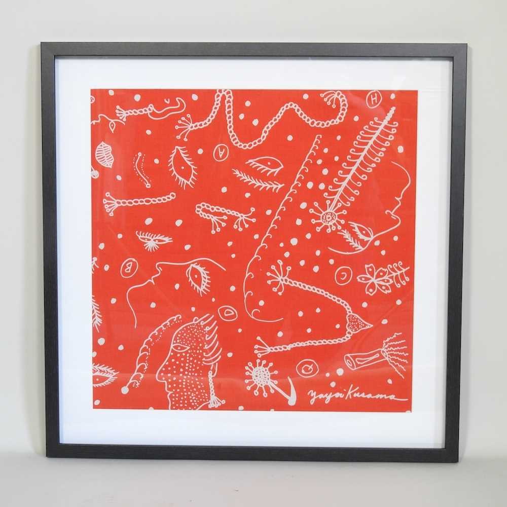 Yayoi Kusama, b1929, Bandana (red), screenprint on cotton, 47 x 47cm