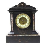 A Victorian black slate and marble mantel clock, 27cm high