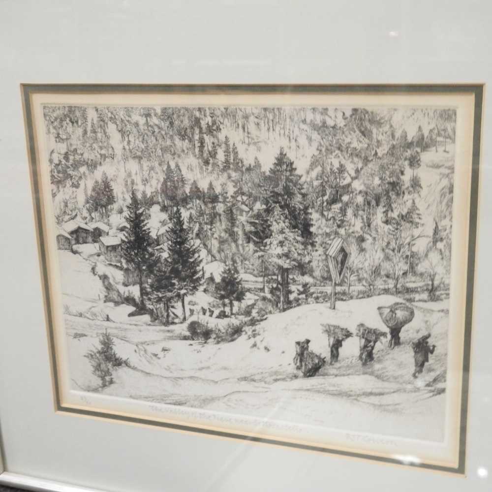 Raymond T Cowern, 1913-1986, The Valley of the Piave, etching signed and numbered 23/50, 19 x - Image 2 of 7