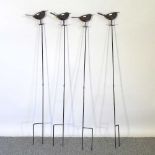 Four metal garden spikes, with robins, 111cm high
