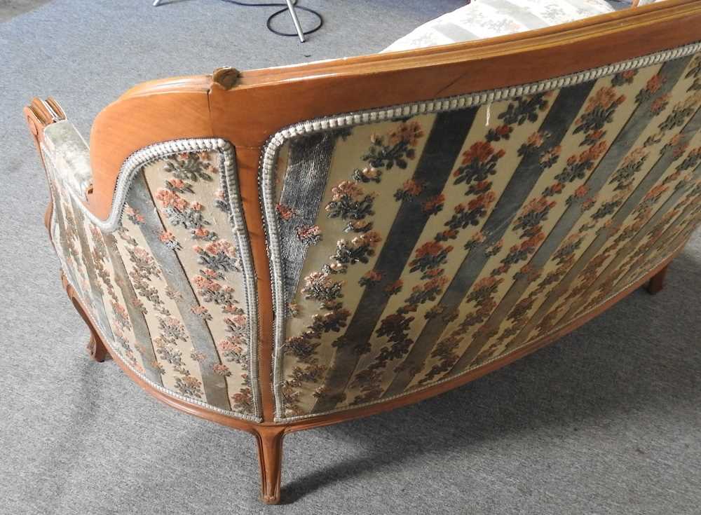 An early 20th century French show frame sofa, with striped upholstery 135w x 79d x 93h cm - Image 2 of 6