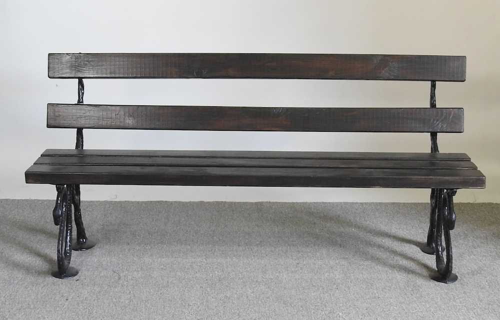 A Coalbrookdale style serpent cast iron garden bench, with a slatted wooden seat, 160cm wide - Image 3 of 5