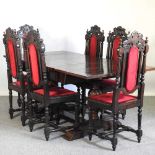 An Old Charm style oak draw-leaf dining table, on cup and cover legs, together with a set of early