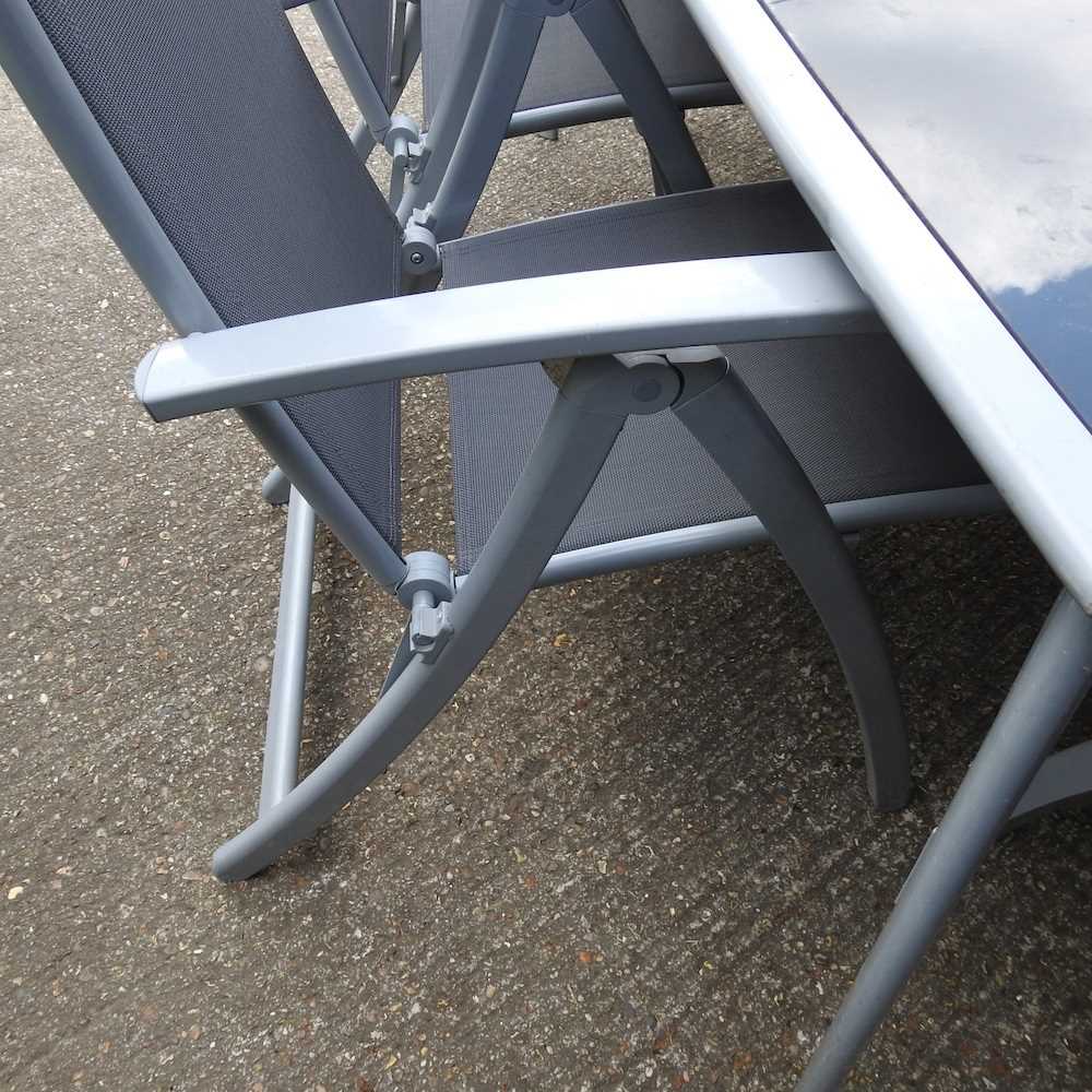 A modern garden table and a set of six matching folding armchairs (7) 180w x 110d x 74h cm - Bild 5 aus 7