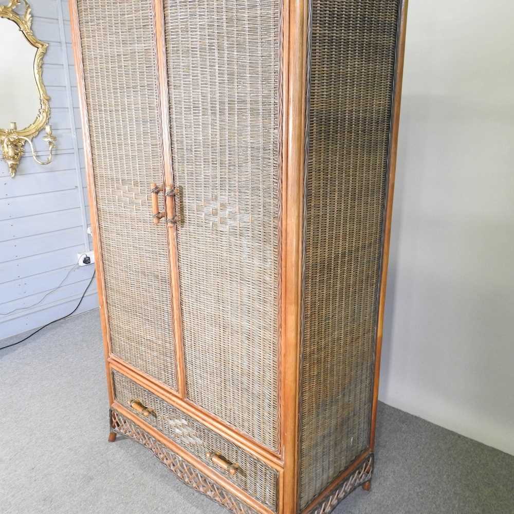 A wicker double wardrobe, with a drawer below 108w x 59d x 193h cm - Image 3 of 4
