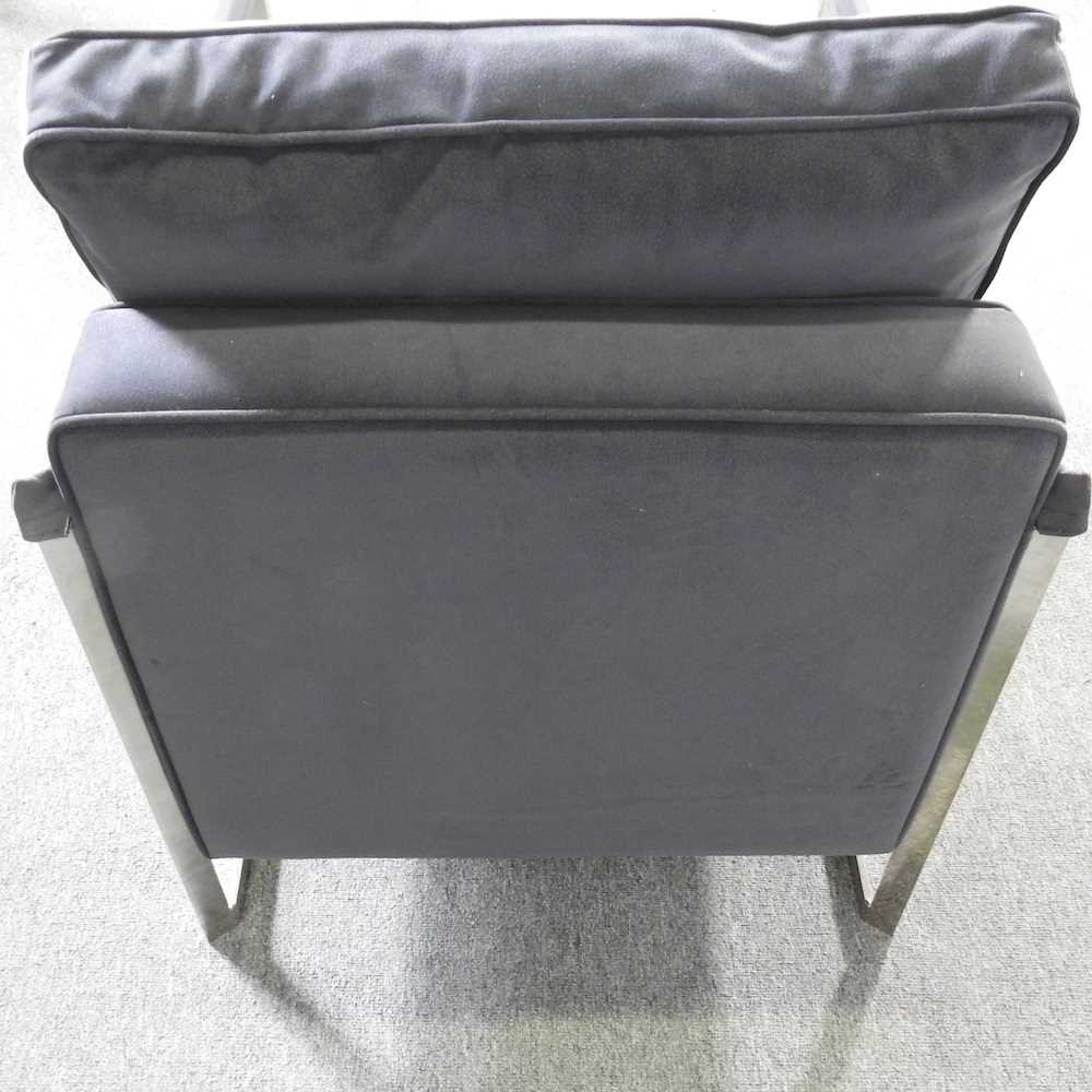 A contemporary grey upholstered chrome armchair, of angular design 67cm wide - Image 3 of 4