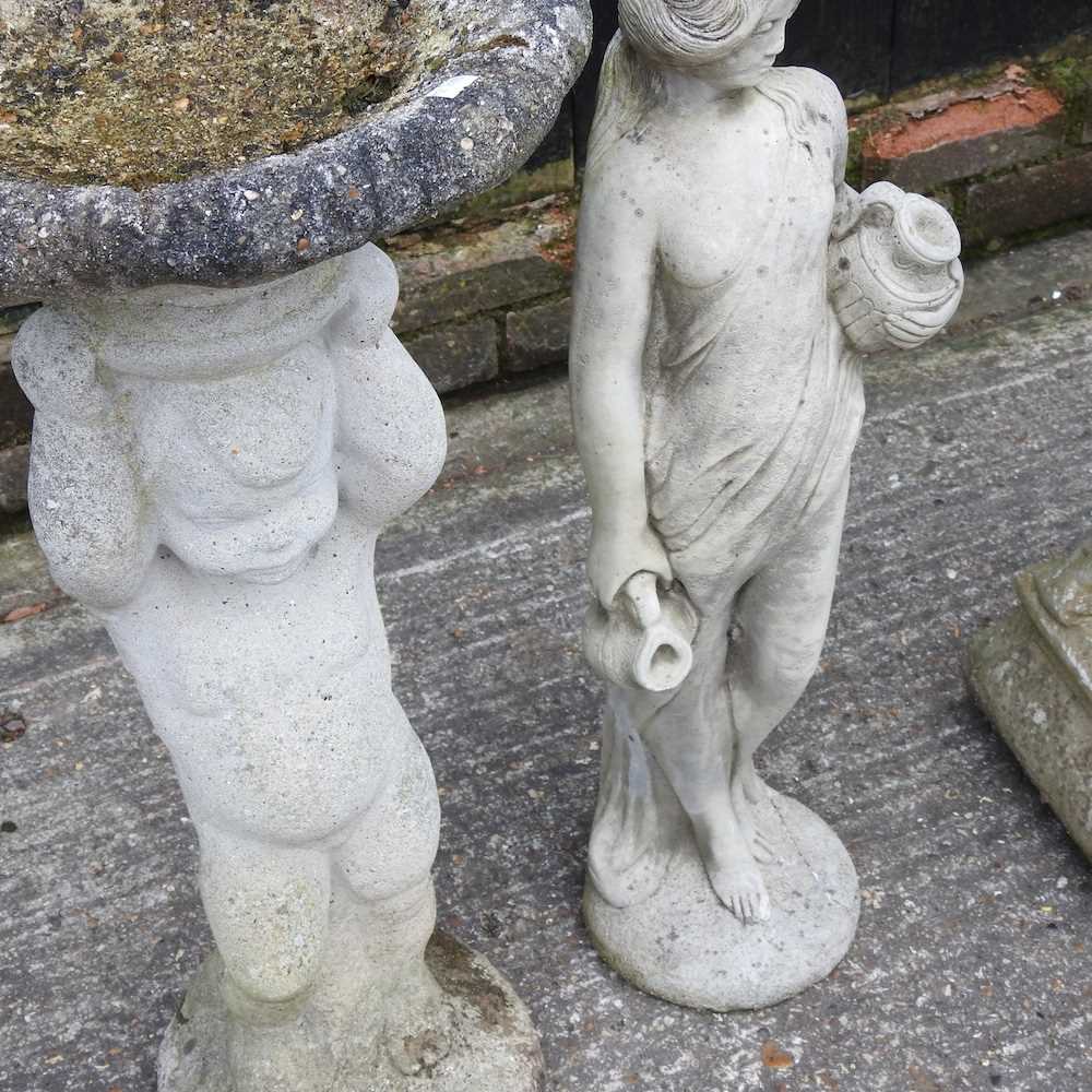 A cast stone figural bird bath, 84cm high, together with another smaller and a garden statue (3) - Bild 3 aus 6