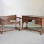 An Old Charm hall seat, together with a desk (2) 107w x 47d x 73h cm