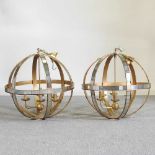 A large pair of Libra mirrored gilt globe ceiling lights, each 61cm diameter (2)