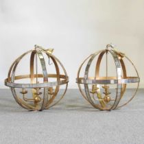 A large pair of Libra mirrored gilt globe ceiling lights, each 61cm diameter (2)