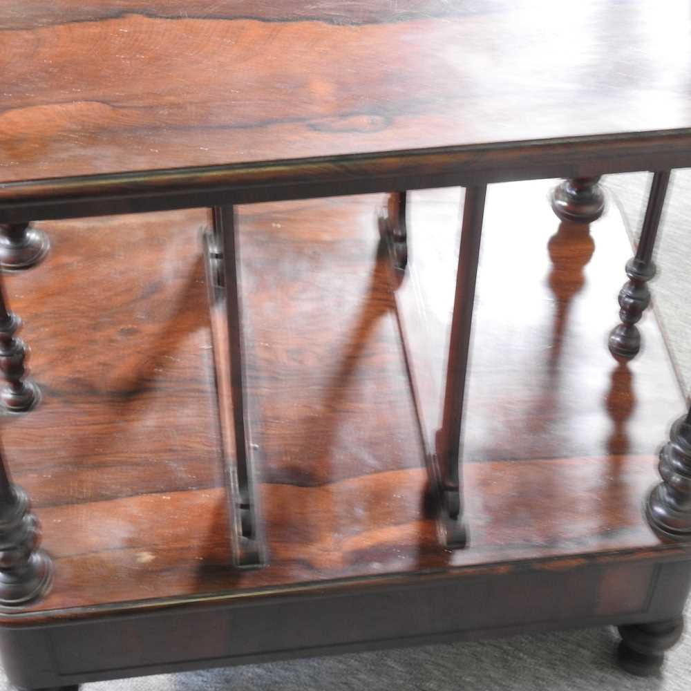 A 19th century rosewood canterbury whatnot, with a drawer below, on turned legs 56w x 41d x 104h cm - Image 2 of 5