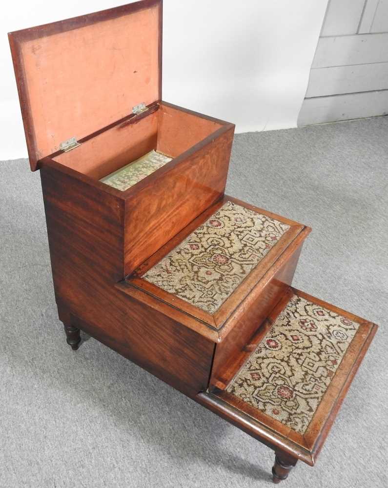 A 19th century mahogany step commode, with a tapestry top 48w x 73d x 55h cm - Image 2 of 4