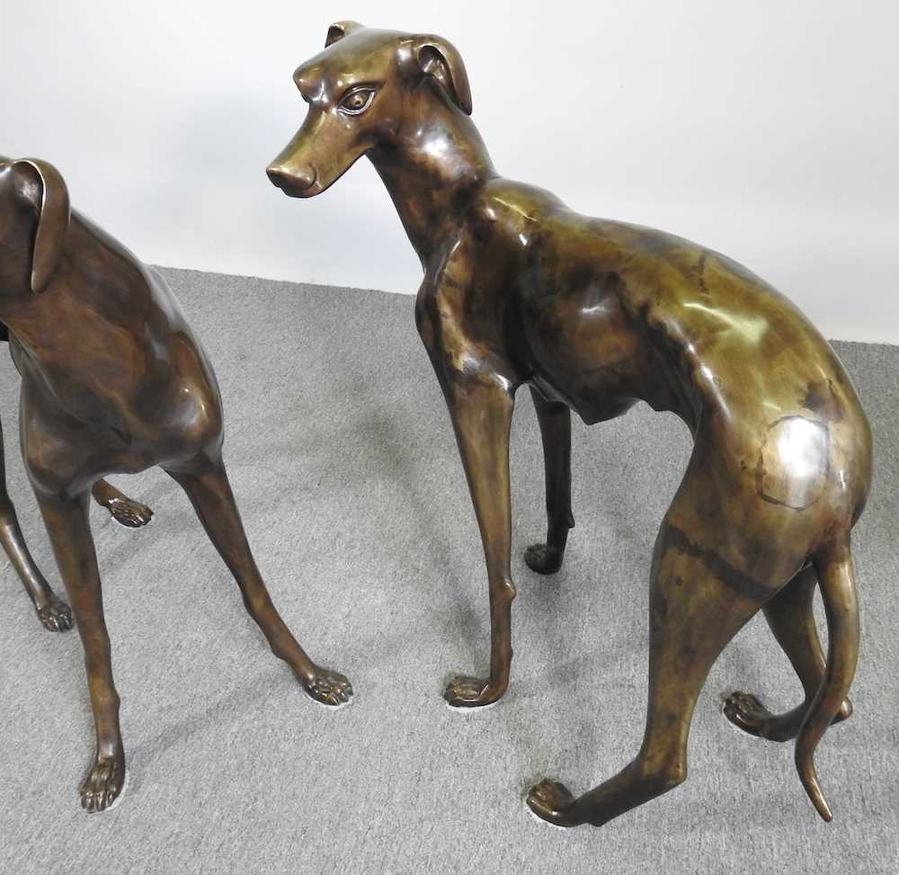 A pair of life sized bronze sculptures of greyhounds, each shown standing, 84cm high (2) - Image 5 of 6