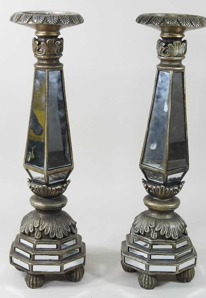 A pair of Italian style mirrored pricket candlesticks, 47cm high (2) - Image 3 of 4