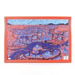 Sir Grayson Perry, CBE, RA Hons, FRIBA, b1963, Our Town, printed and stitched cloth, 39 x 59cm,