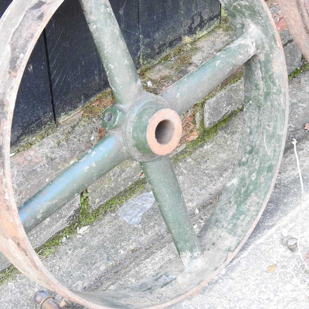 A vintage cast iron cart wheel, 87cm, together with another smaller and a collection of - Image 7 of 7