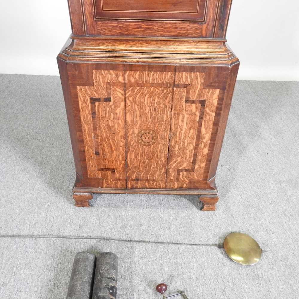 A George III oak and mahogany crossbanded cased longcase clock, with a swan neck pediment, the - Image 5 of 12