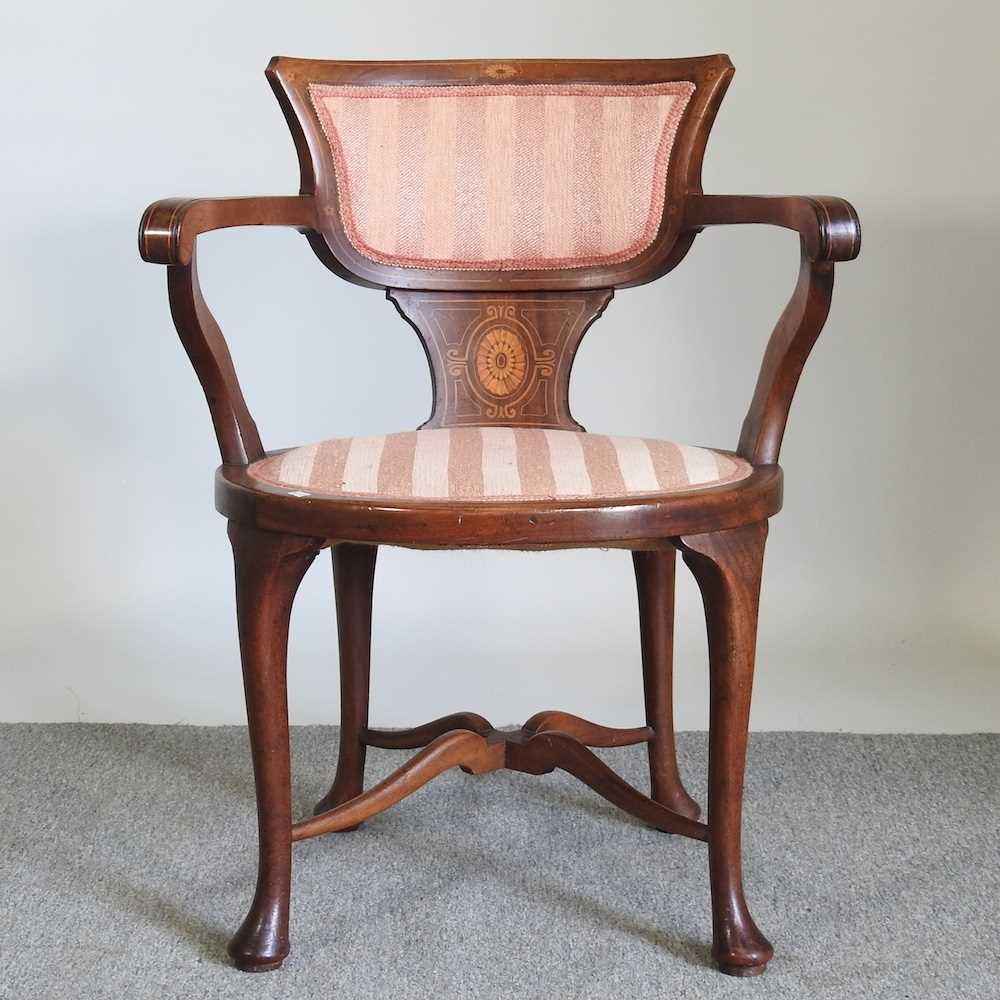An Edwardian inlaid desk chair, on cabriole legs - Image 4 of 4