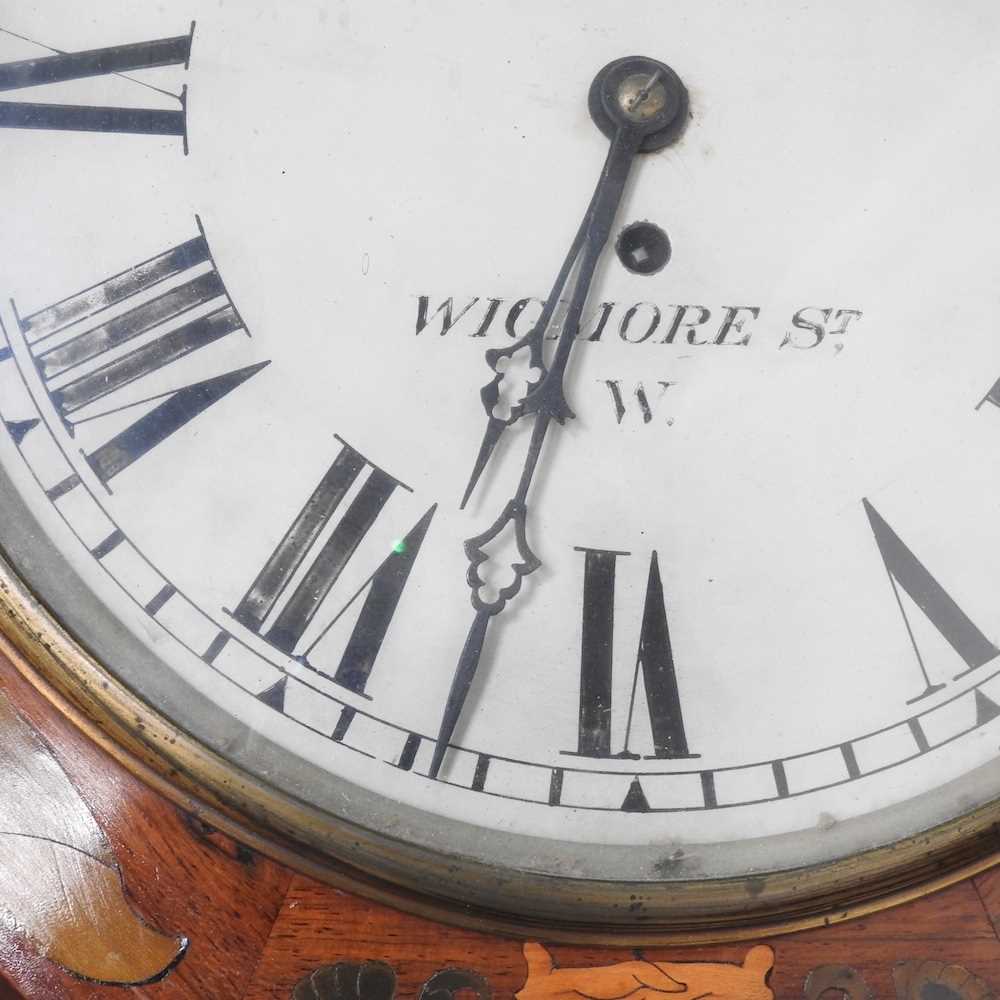 A 19th century rosewood, cut brass and inlaid drop dial wall clock, the case inlaid with flags and - Image 5 of 6