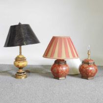 A pair of oriental style table lamps, 49cm high, together with another (3)