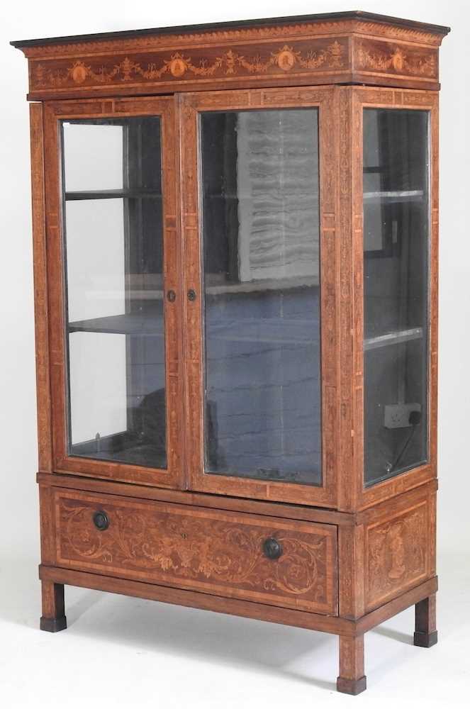 A 19th century Dutch marquetry vitrine, decorated with swags, portrait medallions and festoons, - Image 3 of 8