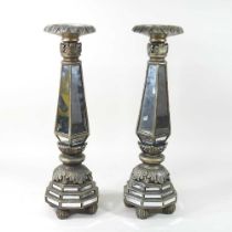 A pair of Italian style mirrored pricket candlesticks, 47cm high (2)