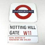 A vintage style Underground sign, together with a Notting Hill sign (2)