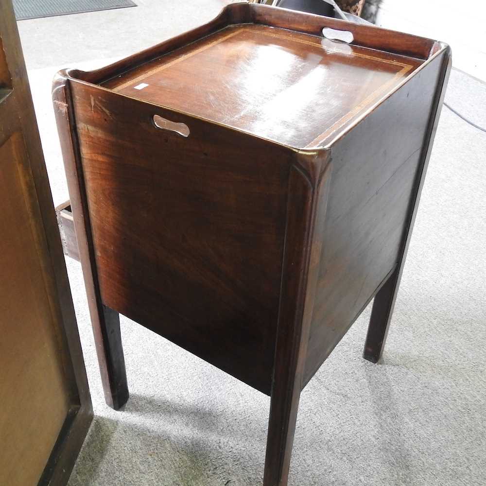 A George III mahogany and inlaid tray top commode, 49cm wide, together with an early 20th century - Image 5 of 6