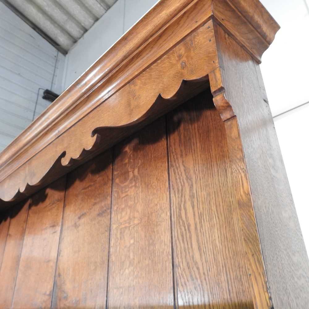 An 18th century style oak dresser, with a boarded back, on bracket feet 143w x 216h x 51d cm - Bild 9 aus 9