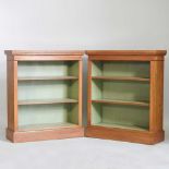 A pair of hand made burr oak dwarf open bookcases (2) 82w x 30d x 95h cm