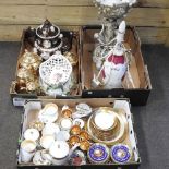 A Dresden porcelain figural basket, together with a Barge ware teapot, a Meissen style