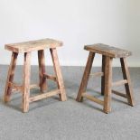 A pair of small wooden stools, 52cm high