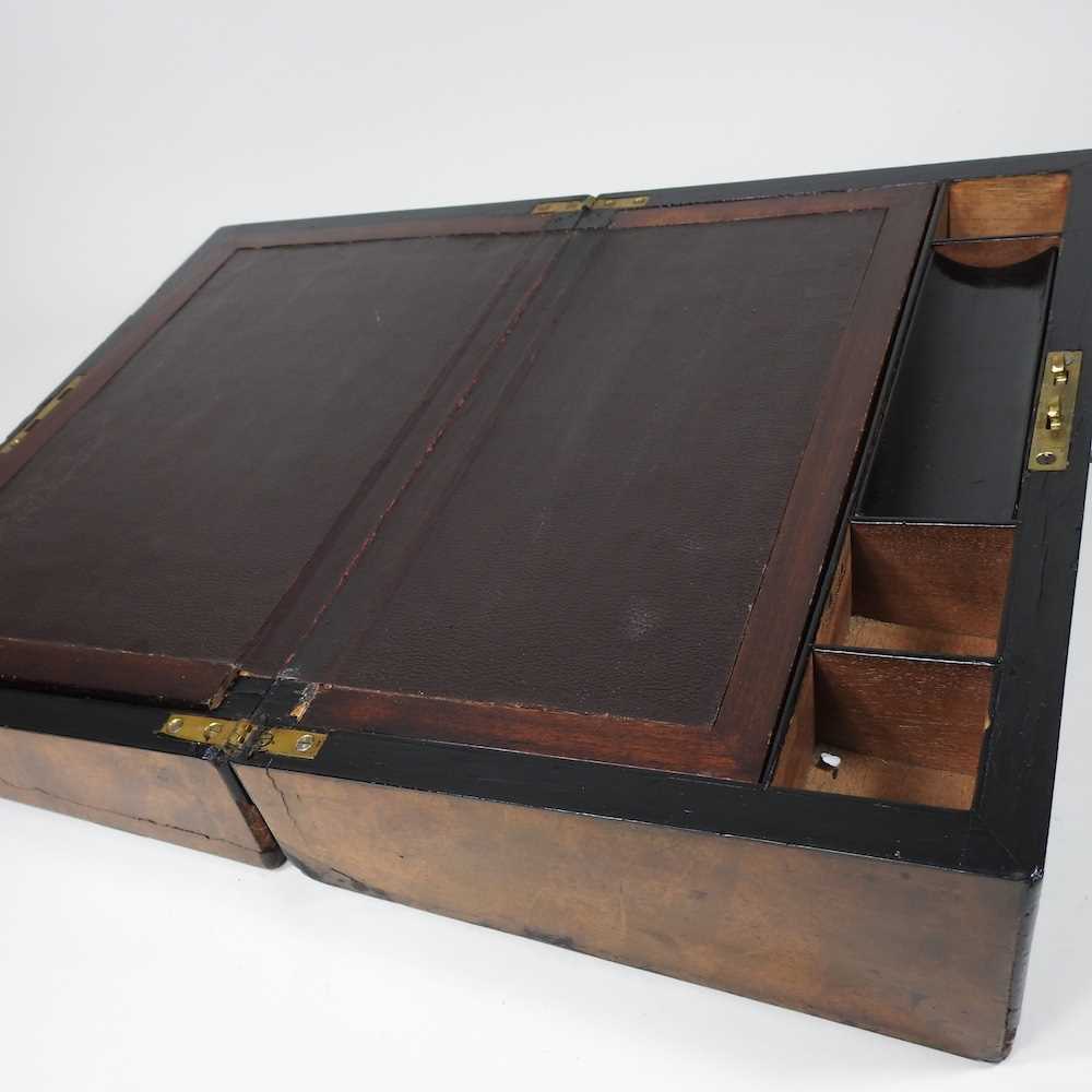 A Victorian tunbridge decorated walnut writing slope, with a fitted interior, 35cm wide - Image 6 of 7