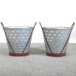 A pair of galvanised oyster or olive buckets, 42cm wide