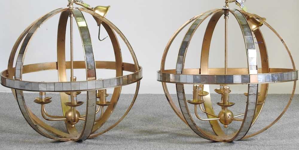 A large pair of Libra mirrored gilt globe ceiling lights, each 61cm diameter (2) - Image 3 of 6