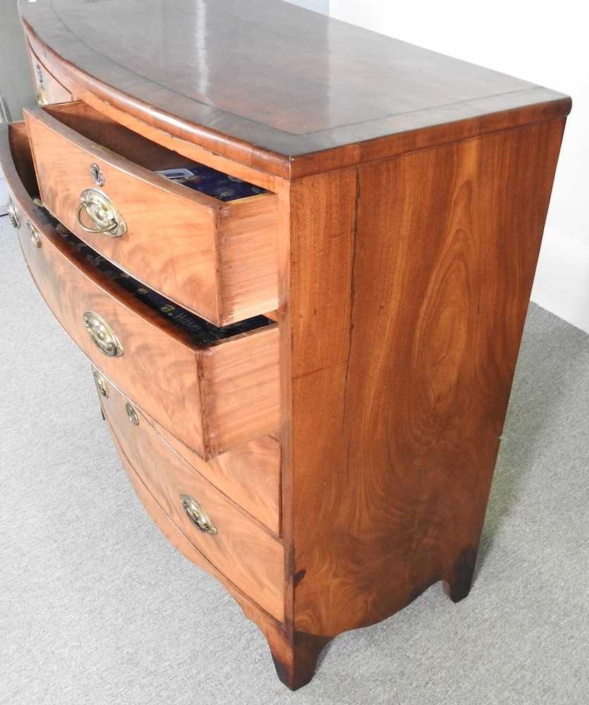 A 19th century mahogany and crossbanded bow front chest of drawers, on swept bracket feet 52w x 102d - Image 3 of 4