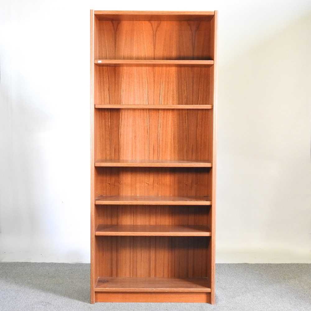 A 1970's Danish UP teak standing open bookcase 83w x 194h x 33d cm