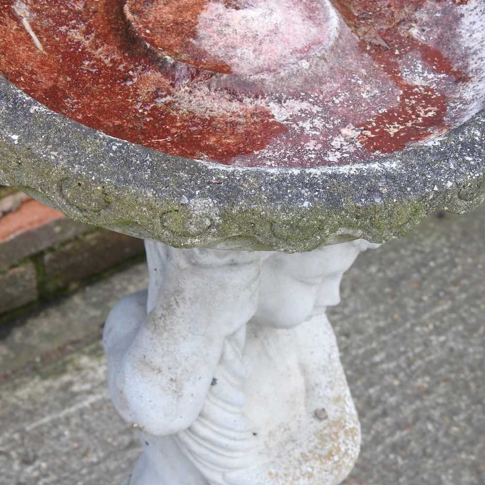 A cast stone figural bird bath, 84cm high, together with another smaller and a garden statue (3) - Bild 5 aus 6